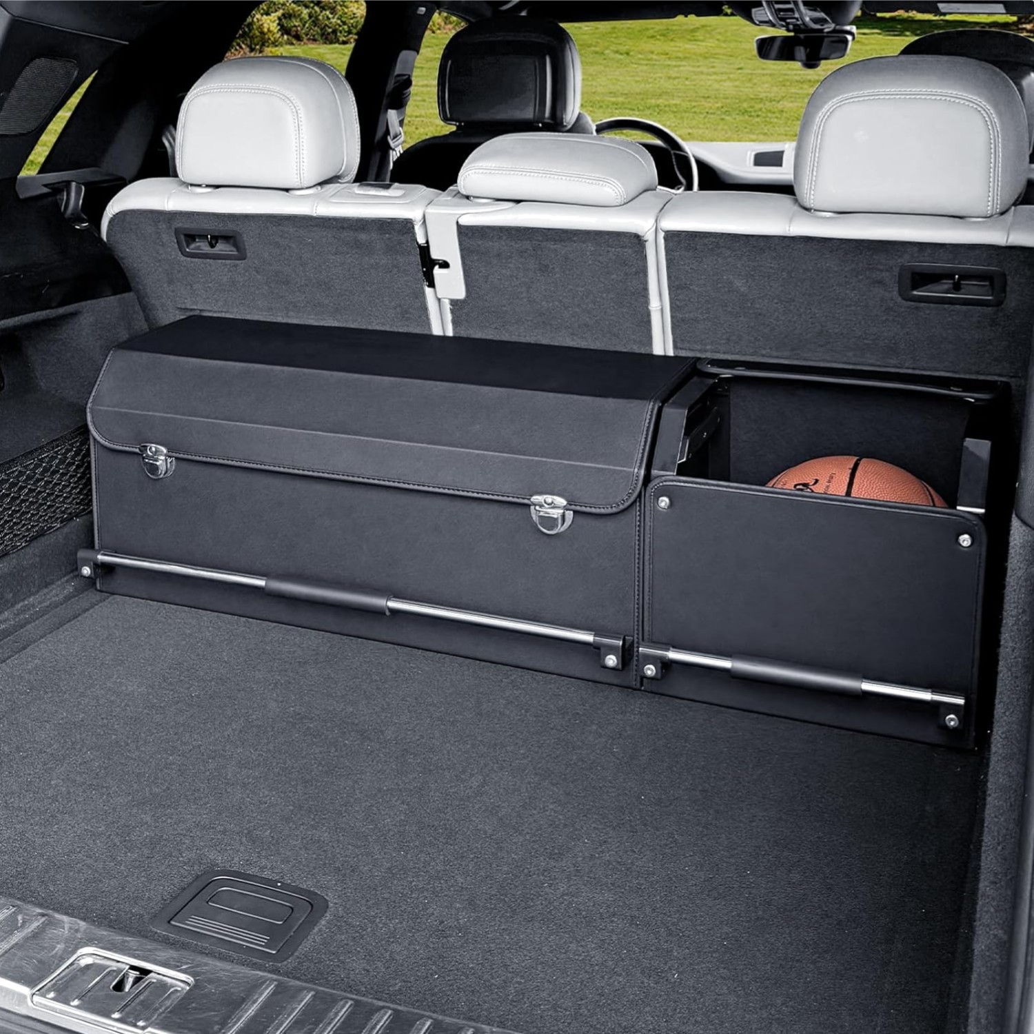Organiseur de voiture en cuir XL de luxe avec couvercle rigide