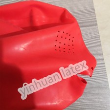 Latex Hood Red with Mesh Eye Rubber Mask Back Zip Halloween Cosply Costume