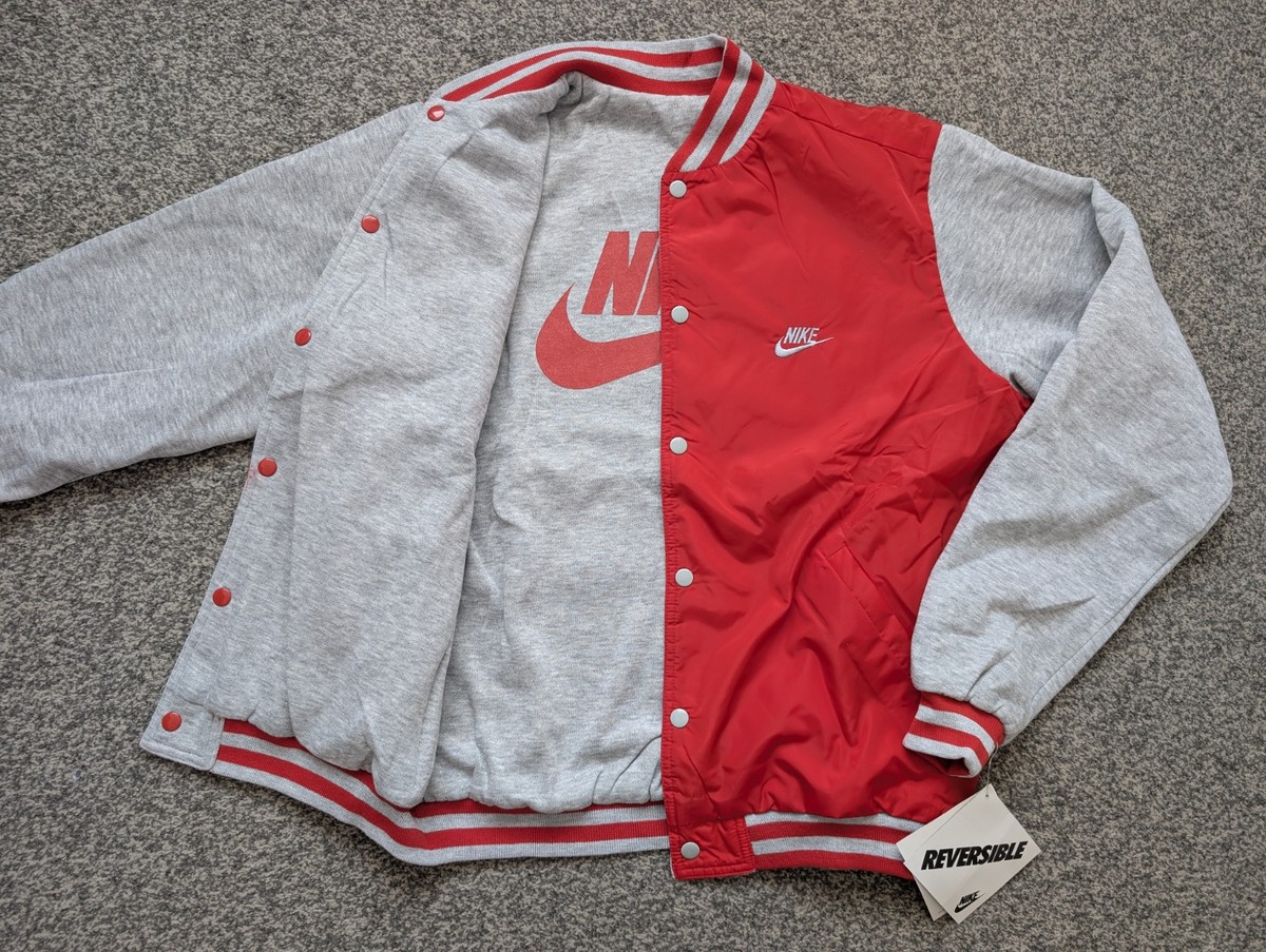 Vintage Nike Jacket Mens Large Red Grey Reversible Bomber
