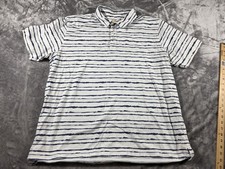 Orvis Polo Shirt Mens XL White/Blue Cotton Striped Short Sleeve Pullover