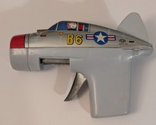 Vintage Trigger Plane Toy - Japan T-N Nomura - Tin Litho Airplane Jet - Read