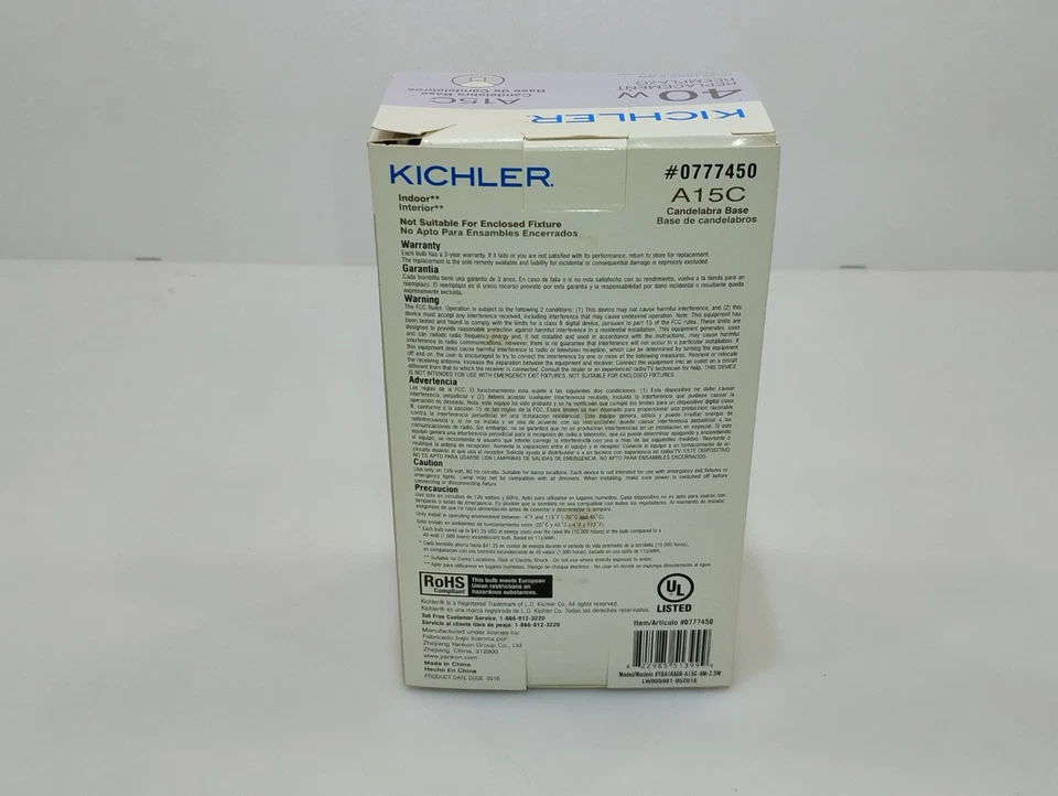 Edison 40W Dimmable LED Light Bulb Kichler Vintage Collection A15C Candelbra - Image 3 of 4