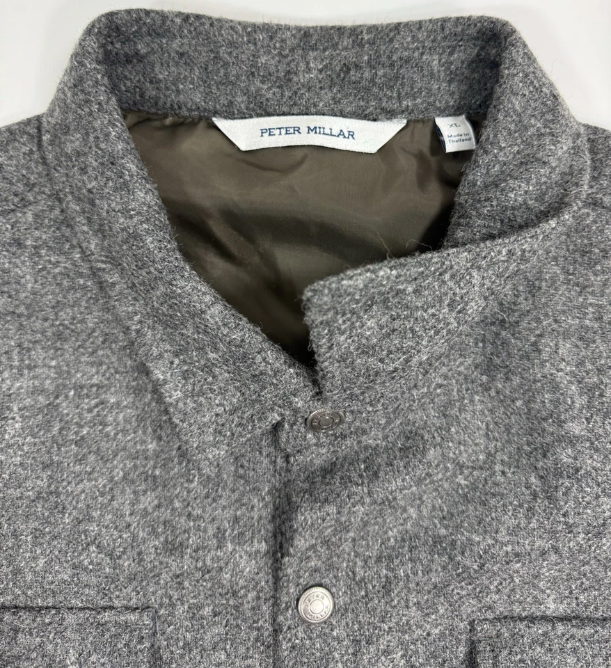 Peter Millar Crown Mens Yorkshire Shirt Jacket Snap Button Wool Size XL Gray - Image 3 of 4