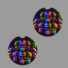 Juego de 2 posavasos de neopreno para coche con calaveras de neón