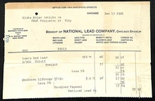 National Lead Company 1901 Billhead Hicks Motor Cycle Co. Chicago*