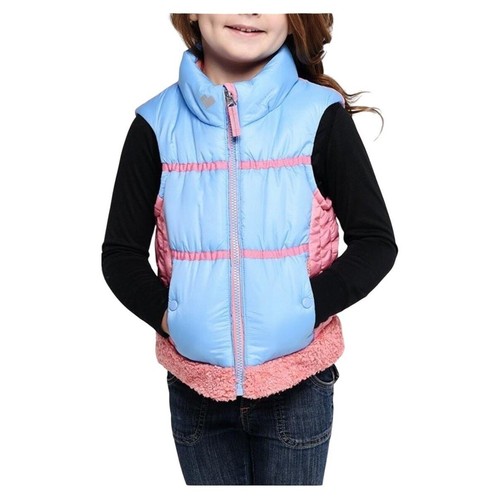 Obermeyer Puffer Vest Quilted Insulated Winter Vest Blue Pink Girls Size - Picture 2 of 9