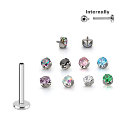 1,2mm Titan Labret Flatback gefasster Kristall Ohr Helix Piercing Stecker Silber
