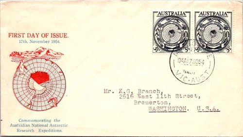 AUSTRALIA 1954 CACHET FDC COVER COMM ANTARCTIC RESEARCH EXPEDITION SPECIAL CANC