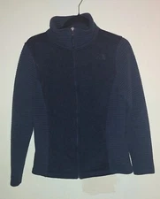 North Face Womens Ribbed Fleece Full Zip Up Outdoor Jacket Blue M Outerwear Cozy