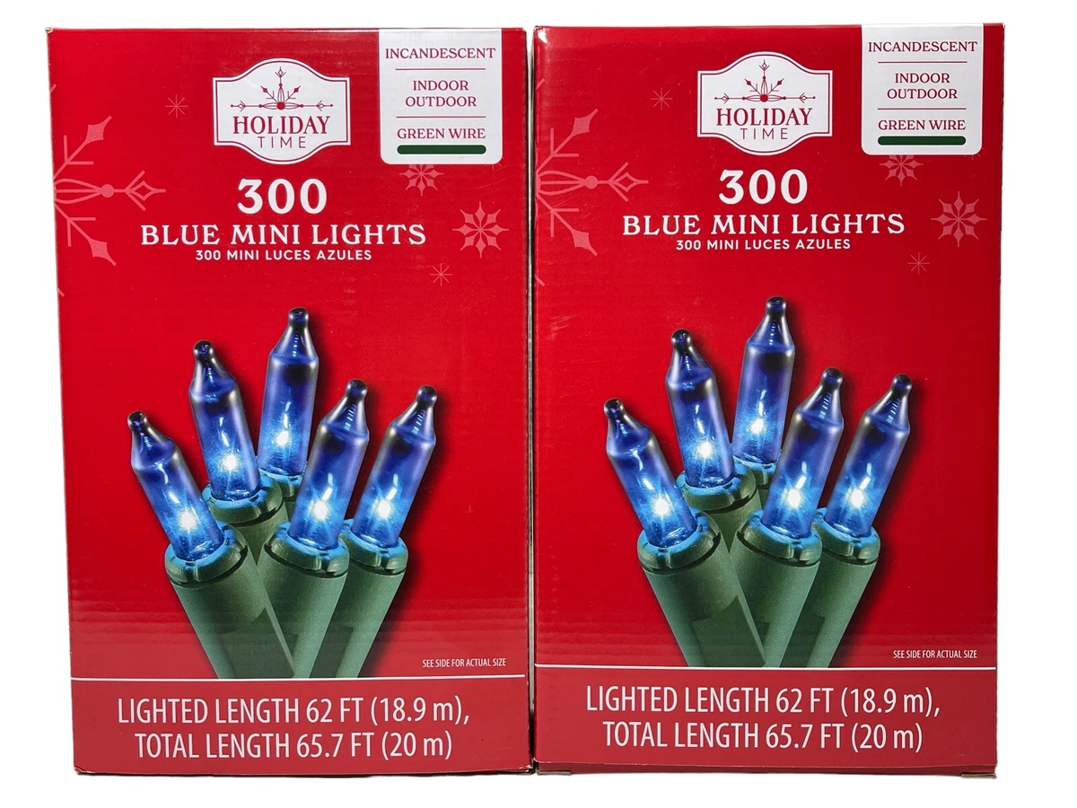 Lot of 2 Holiday Time 300 Blue Mini String Lights Green Wire
