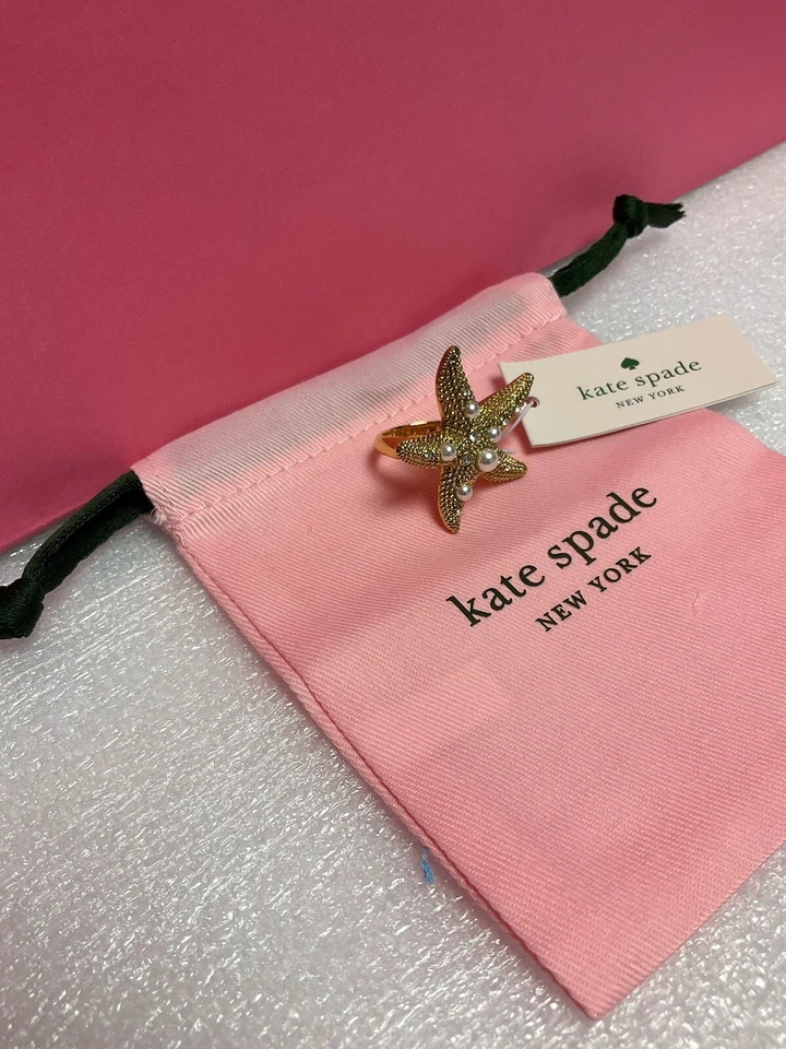Nuevo con etiquetas Anillo Kate Spade SEA STAR Chapado en Oro Vidrio Perla/Piedra Estrella de Mar Talla 8 Foto 4 de 4