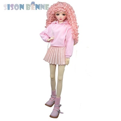 Fashion 56cm girl BJD doll + variable eyes + pink curly cute dress toy doll