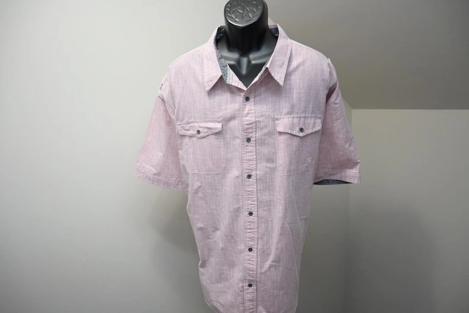 Camisa de vestir inglesa de lavandería rosa jaspeado manga corta informal con botones para hombre 5XL Foto 2 de 4