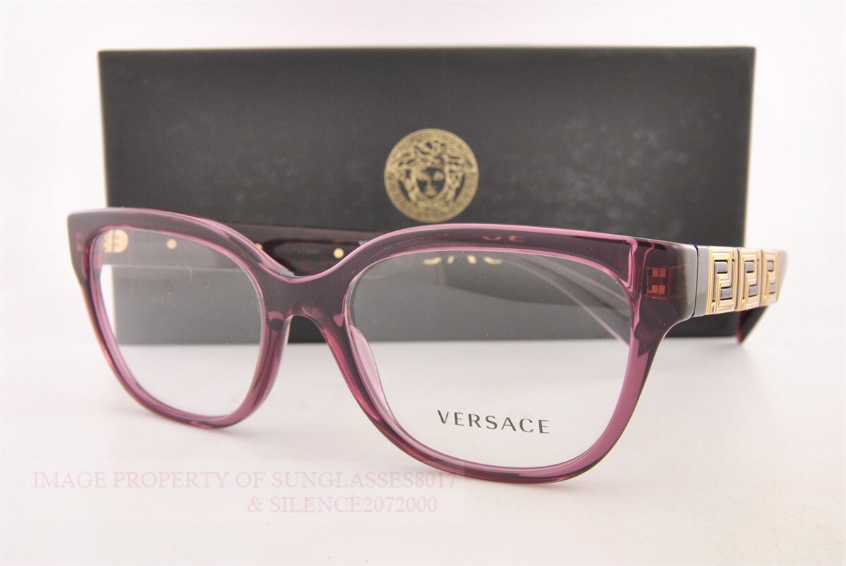 Versace Women\'s Silvery Purple Rectangular Glasses Frames with Case Versace Eyeglasses VE 3329 B 5384 Transparent/Plum at Amazon  main image 2