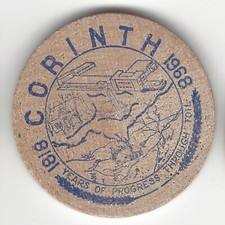 1818-1968, CORINTH, New York, Sesquicentennial, Trade Token, BLUE Wooden Nickel