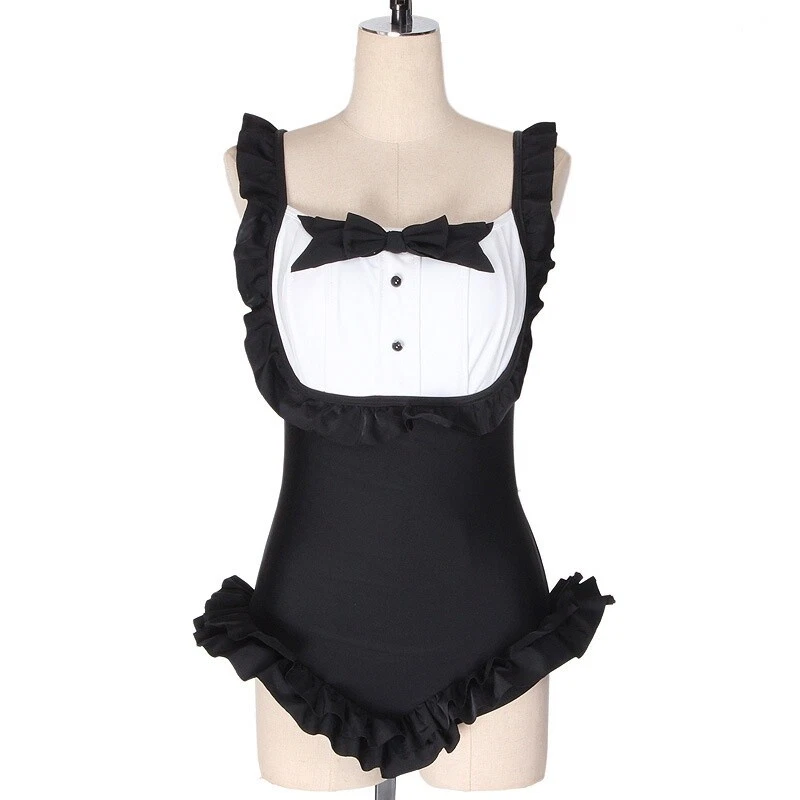 Damen Lolita Badeanzug Badebekleidung Japanisch Kawaii Rüschen Maid Outfit Bow - Bild 3 von 4