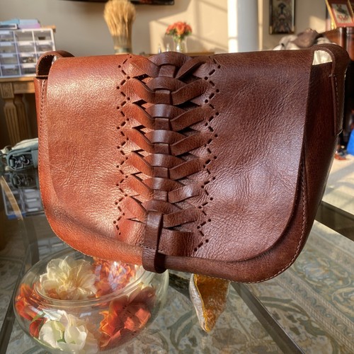 Lucky Brand Y2K Vintage Aged Leather Saddle Bag Crossbody Caramel Brown Pre-own - Picture 10 of 21