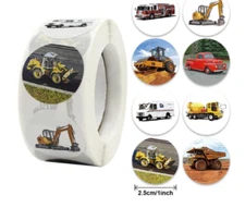 40 KIDS CONSTRUCTION TRUCKS STICKERS PARTY FAVORS CRAFTS SCRAPBOOKING 1" ROUND