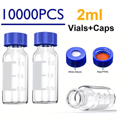 10000Pcs 2ml Autosampler Vial + Screw Caps 9-425 Glass Bottle Screw Top HPLC GC