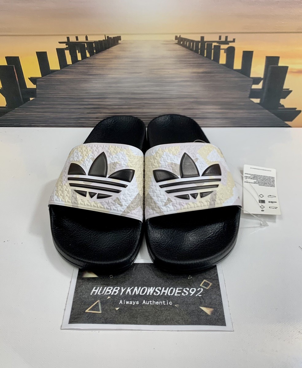 new men\'s 9 Adidas Adilette Slides Sandals Camo Sand Black FW4391 Made in Italy Adidas Adilette Slides Sandals Slippers Camo Sand Black Mens  main image 3