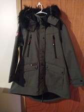 Canada Weather Gear Full Zip Woman's 1x Faux Fur Hooded Parka Gray