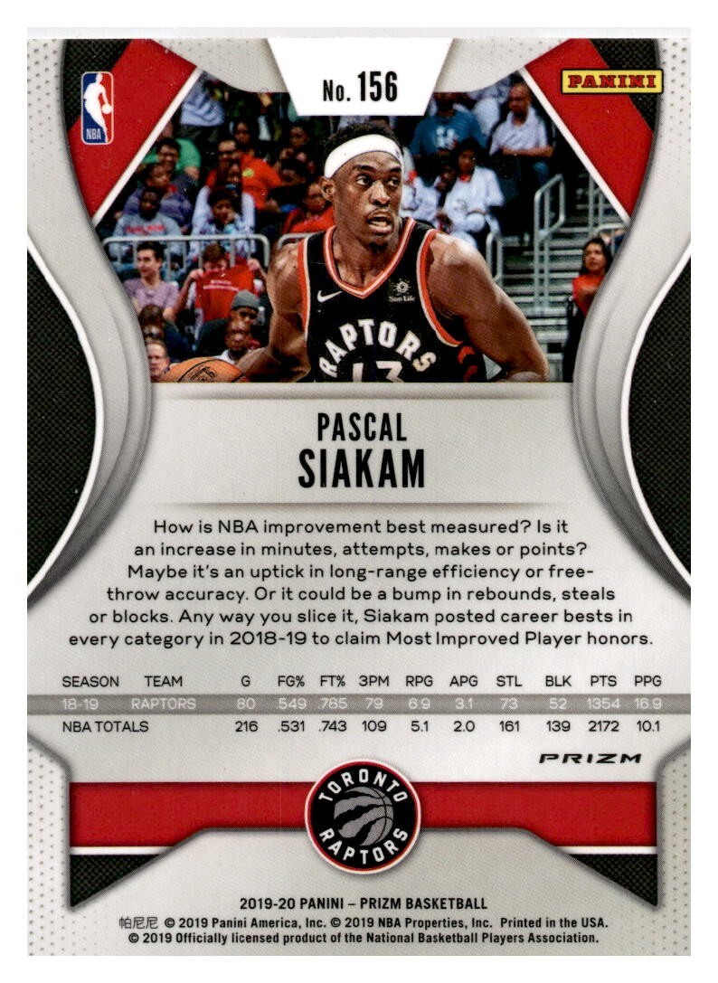 2019-20 Panini Prizm Silver #156 Pascal Siakam - Toronto Raptors