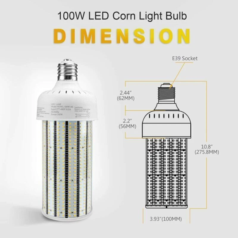 100W LED Corn Light E39 480 Volt Led Corn Cob Bulb Retrofit Lamp 5000K 13500LM - Image 2 of 4