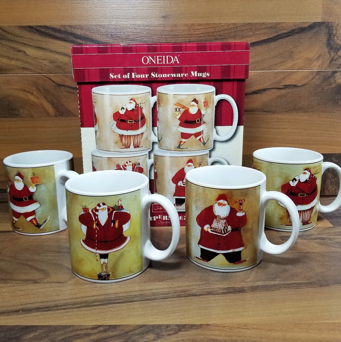 Oneida Super Size Santa Stoneware Christmas Mugs Cups Jennifer