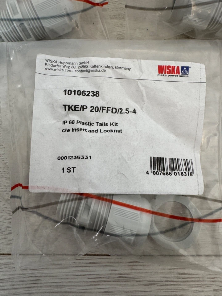 5 x Wiska IP 68 Plastic Tails Kit c/w Insert and Locknut TKE/P 20/FFD/2.5-4 20mm - Image 2 of 4
