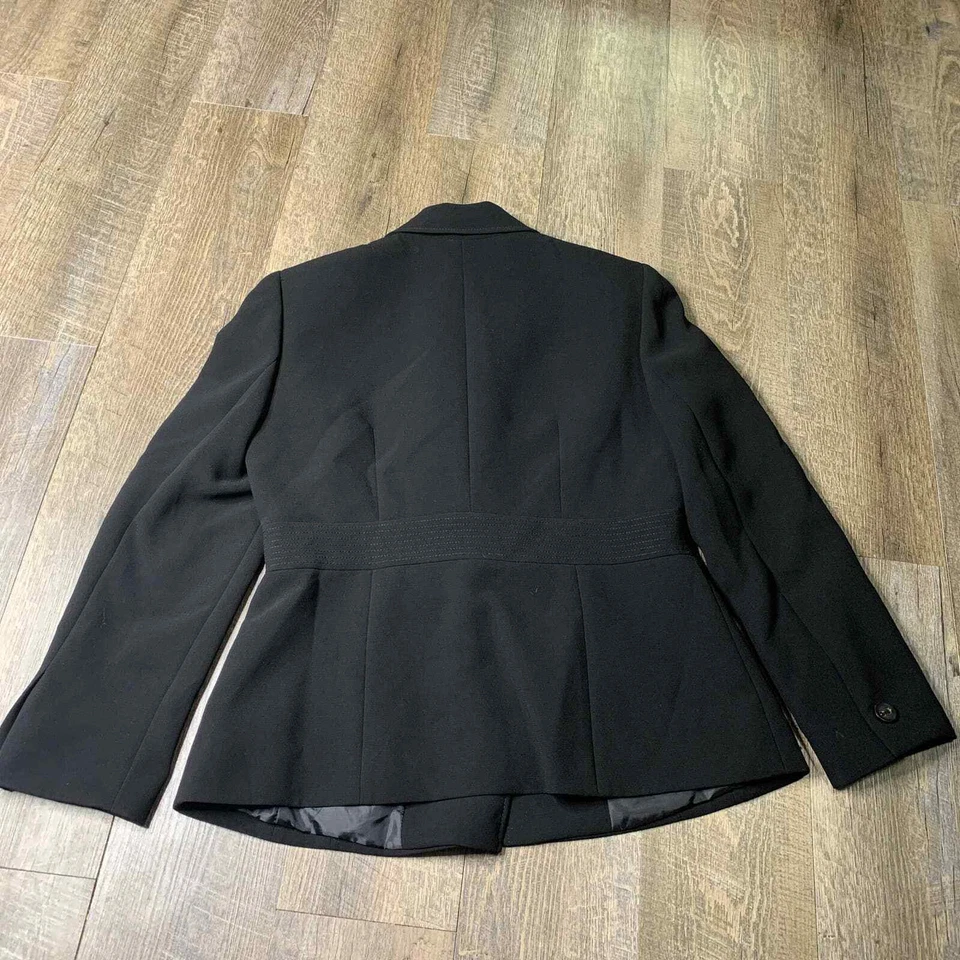 Chaqueta Blazer Tahari Seda Mujer 10P Negra Estampado Animal Seda Bufanda Forrada Plisada Foto 4 de 4
