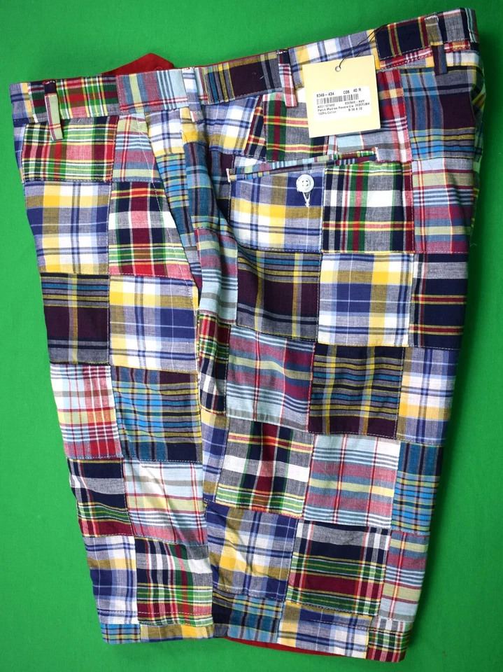 Corbin Patch Madras Reversible To Brick Red Bermuda Shorts Sz 40 (New w/ Tag)