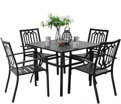 PHI VILLA 5 Piece Garden Patio Furniture Set Outdoor Table Chairs Set Dining Armchair