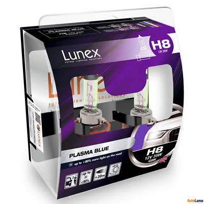 H8 708 Lunex PLASMA BLUE 4200K 12V 35W Halogen Headlamps PGJ19-1 Hard Case