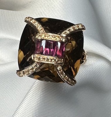 Bellarri Genevieve 18K Rose Gold 15.80ct Smokey Quartz Rhodolite & Diamond Ring