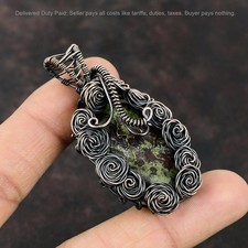 Copper Dragon Bloodstone Stone Handmade Wire Wrapped Flower Wife Pendant Jewelry