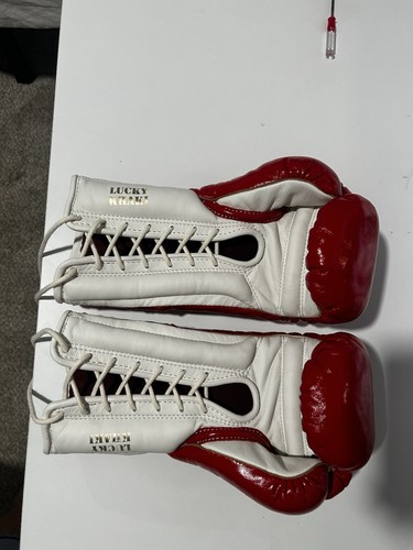 KHAKI Red and White Lace-Up Sparring Boxing Gloves for Training ...