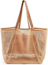 Beach Bags for Women, Summer Travel Mesh Tote Bag with Large Inner Pocket, Sandp
