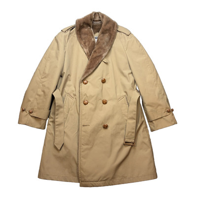 Vtg 70s Mighty Mac Out O Gloucester Mens 40 Trench Coat Tan Faux Fur Lined USA