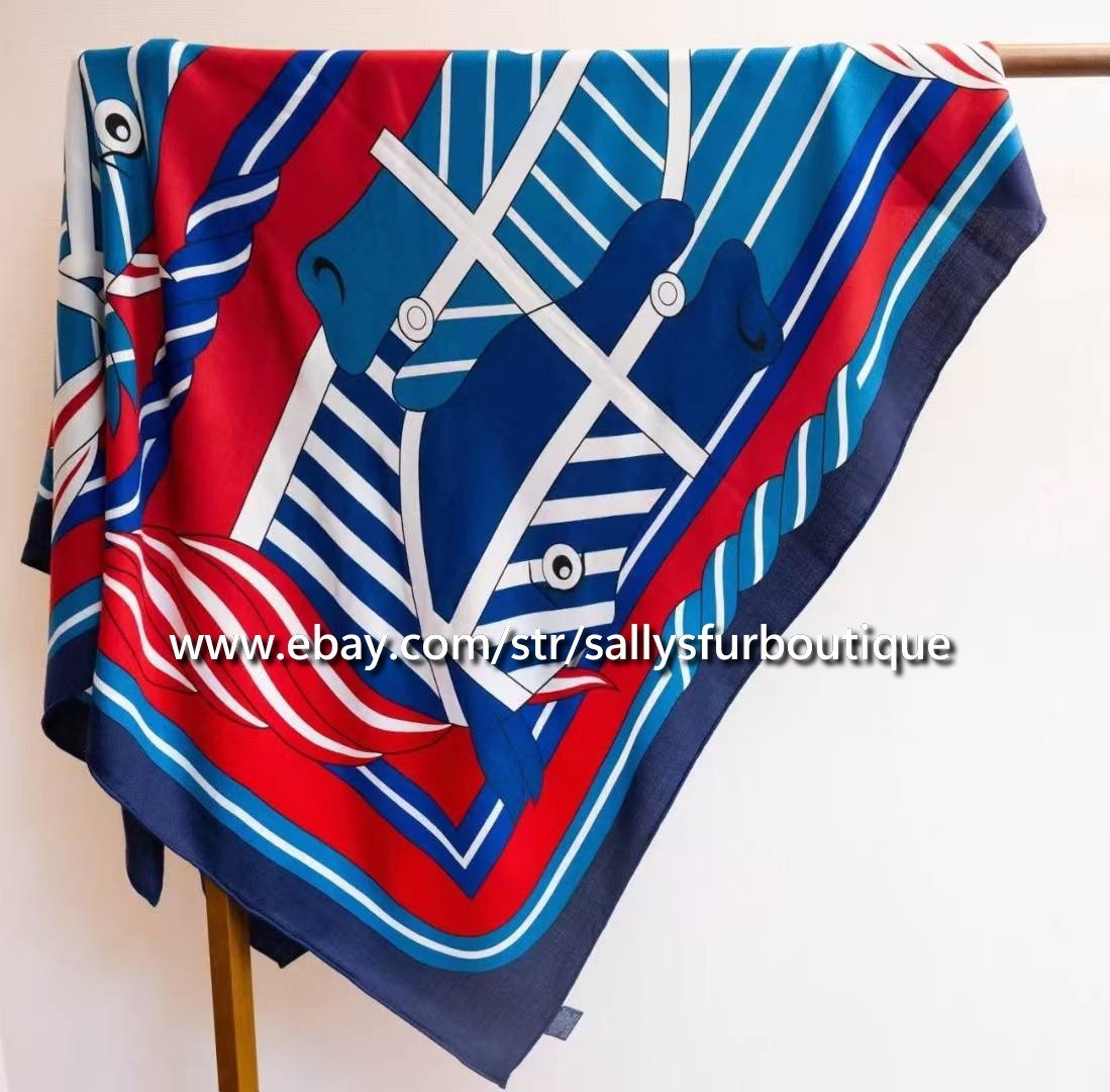 2025 Sallys 70% Cashmere & 30% Silk Horsehead Print Double Face Scarf Shawl 53