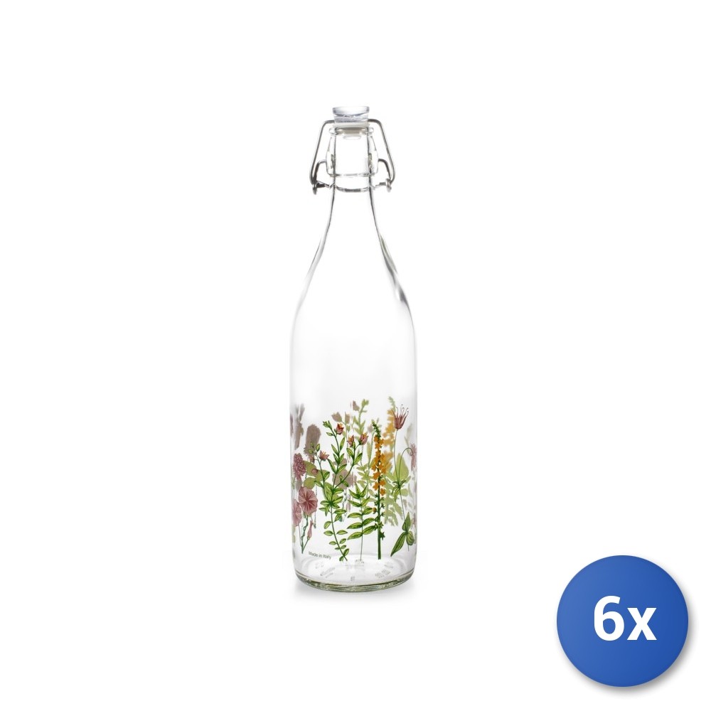 6X H&H Bloom Bottle In Decorated Glass 1L