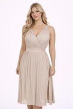 Saylor Dress Womens Medium Champagne Midi Sparkle Greecian Sweetheart Sash