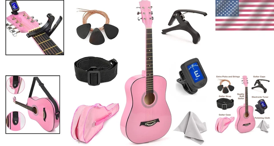 Kids Acoustic Guitar Set with Accessories - Pink - Image 2 of 4
