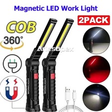 2 Pack Magnetic Base LED COB Work Light Rechargeable Mechanic Torch Flashlight