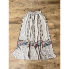 VINTAGE bohemian cottagecore folk embroidered dyed maxi skirt lagenlook tan
