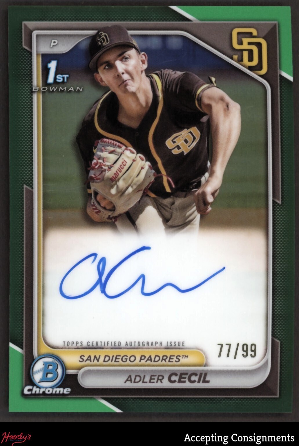 2024 Bowman Chrome Prospect Green Refractor Adler Cecil 1ST ROOKIE AUTO 77/99