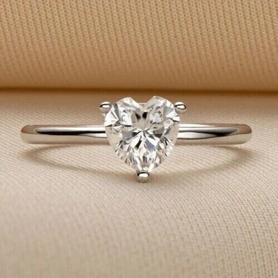2Ct Heart Cut Lab Created Diamond Wedding Solitaire Ring 14k White Gold Plated