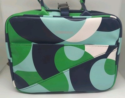 Corkcicle Lunch Box Cooler Bag Geometric Teal Green White Navy Zip Top & Buckle.