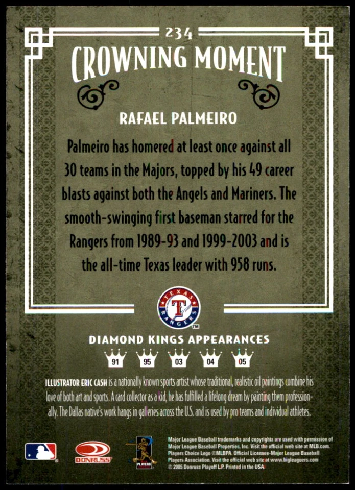 Rafael Palmeiro 2005 Donruss Diamond Kings #418 Rangers MLB READ FREE SHIPPING - Image 2 of 2