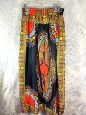 African Print Long Maxi SKIRT- Dashiki Tribal Multicolor Elastic Waist- M