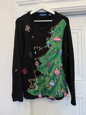 KAREN SCOTT VINTAGE UGLY CHRISTMAS SWEATER CARDIGAN M RAMIE WHIMSICAL